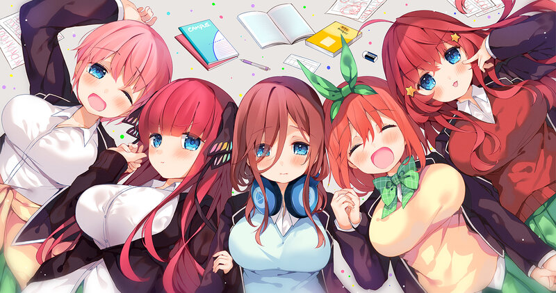 Five Anime Girls on Floor — Red