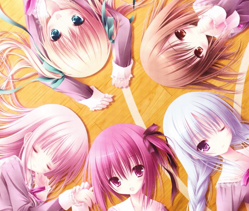 Five Anime Girls on Floor