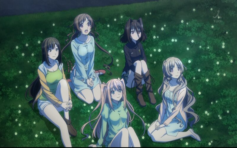 Five Anime Girls on Grass