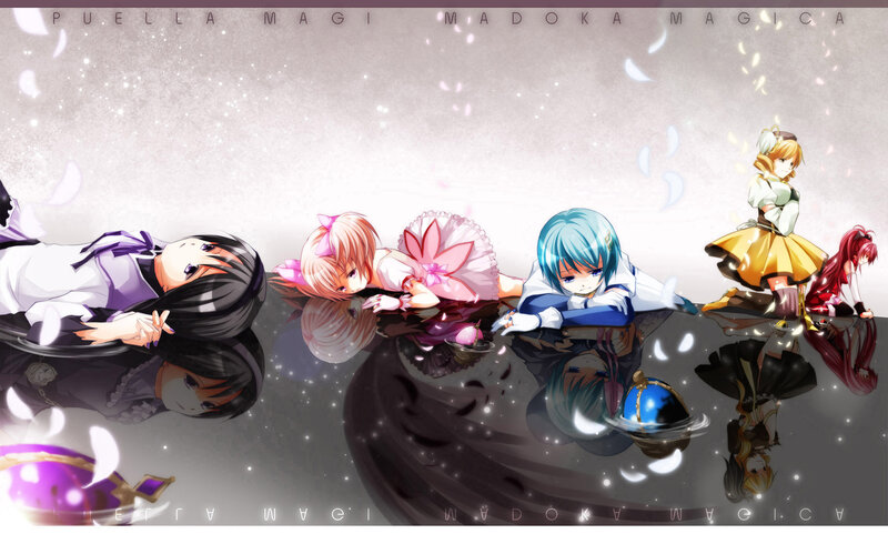 Five Anime Girls on Reflective Surface