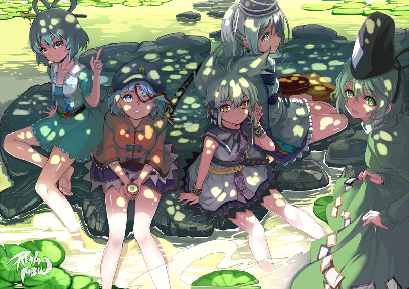 Five Anime Girls on Rocks