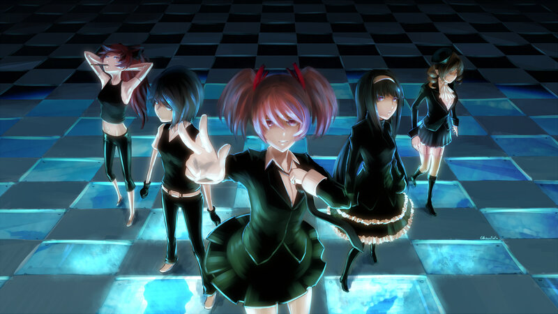 Five Anime Girls on Stage — Black