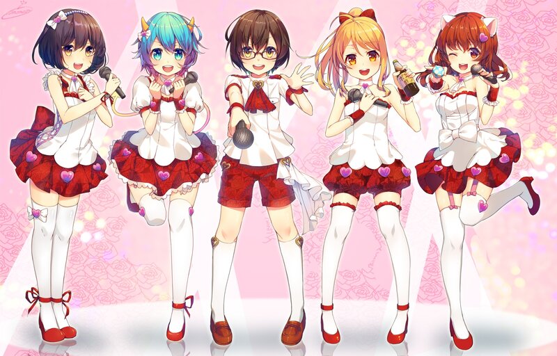 Five Anime Girls on Stage — Pink, Cheerful