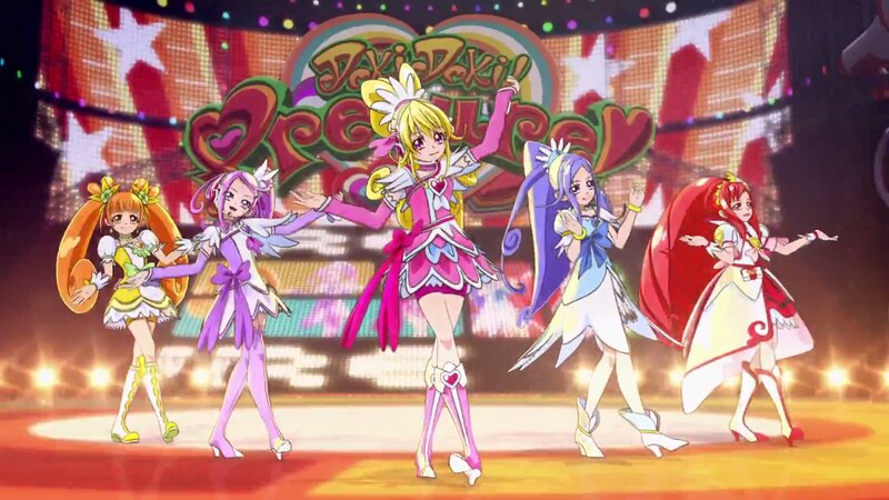 Five Anime Girls on Stage — Pink, Energetic