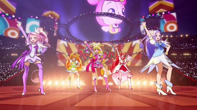 Five Anime Girls on Stage — Purple, Energetic