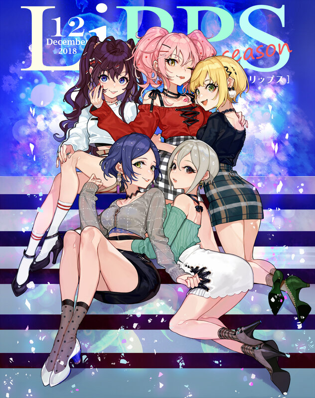 Five Anime Girls on Stairs