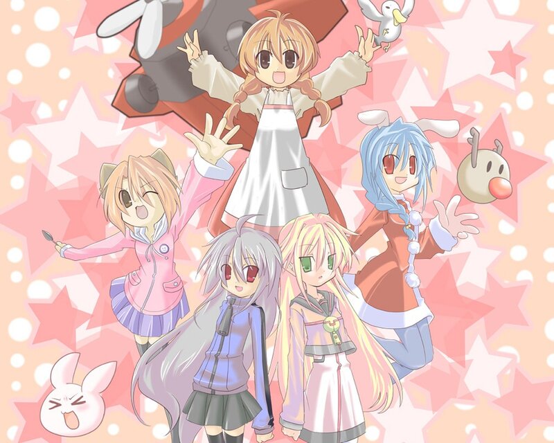 Five Anime Girls — Pink, Cheerful, Stars, Bunnies