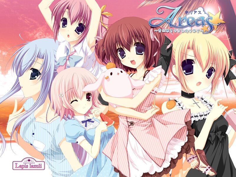 Five Anime Girls — Pink, Cheerful, Sunset