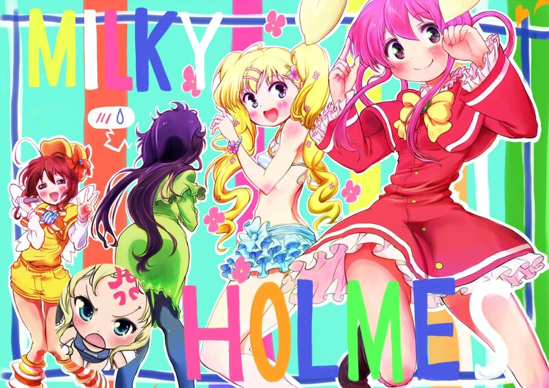 Five Anime Girls — Pink, Playful, Anime Characters, Colorful Background, Text