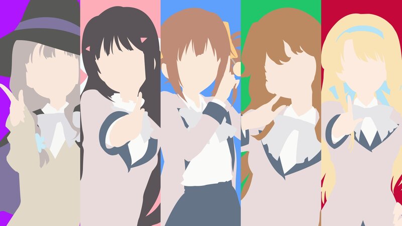Five Anime Girls — Pink, Playful, School Uniform