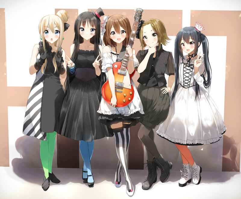 Five Anime Girls Posing — Black