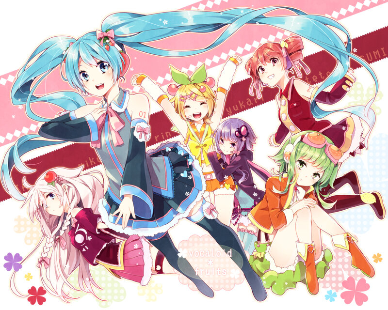Five Anime Girls Posing — Blue, Playful