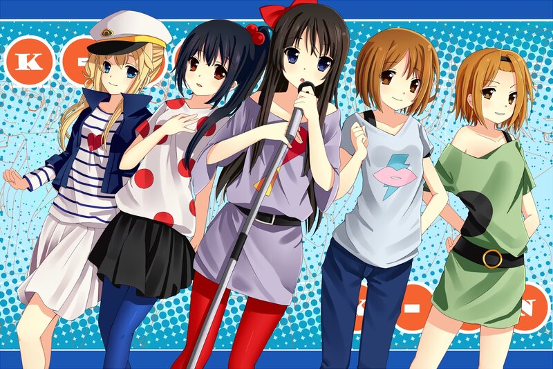 Five Anime Girls Posing — Blue