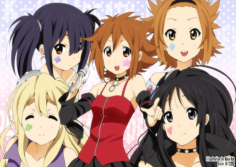 Five Anime Girls Posing — Red