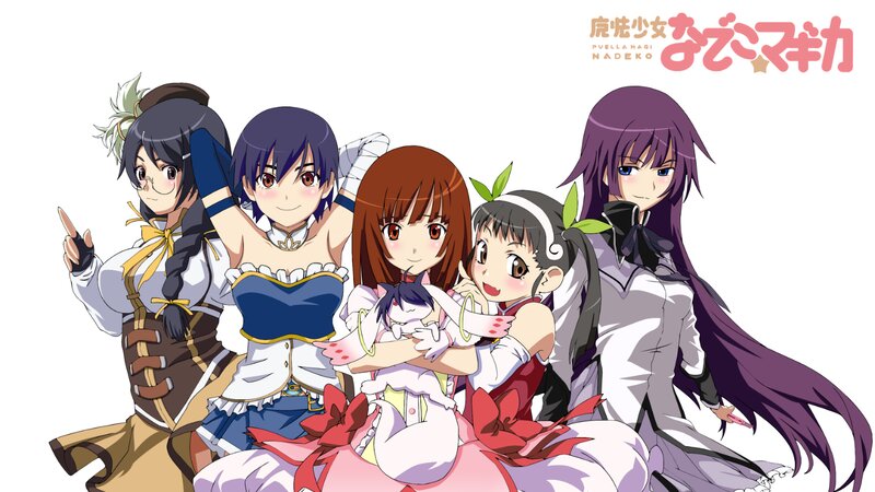 Five Anime Girls Posing — White, Playful, Anime Characters