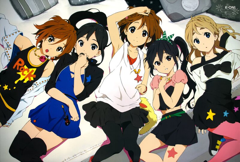 Five Anime Girls Posing — White, Playful