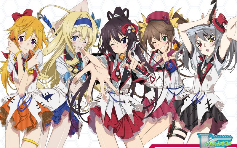 Five Anime Girls Posing — White