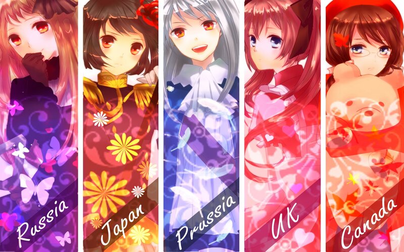Five Anime Girls — Purple, Colorful