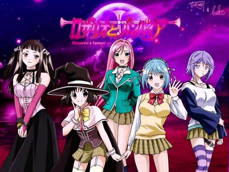 Five Anime Girls — Purple, Dramatic, Night