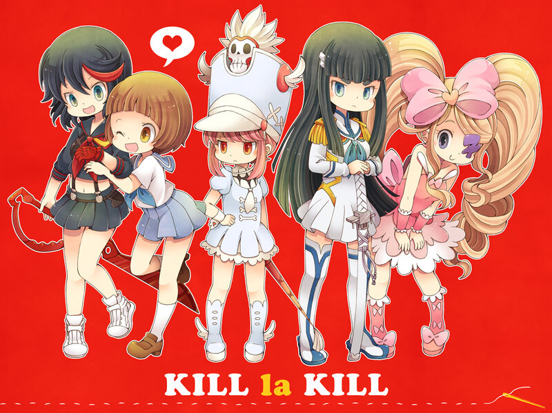Five Anime Girls — Red, Playful, School Uniforms