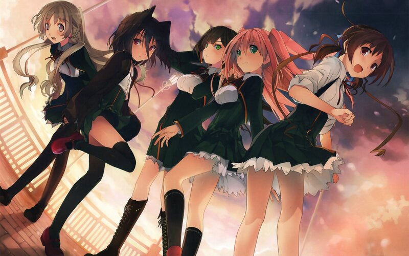 Five Anime Girls Running — Green