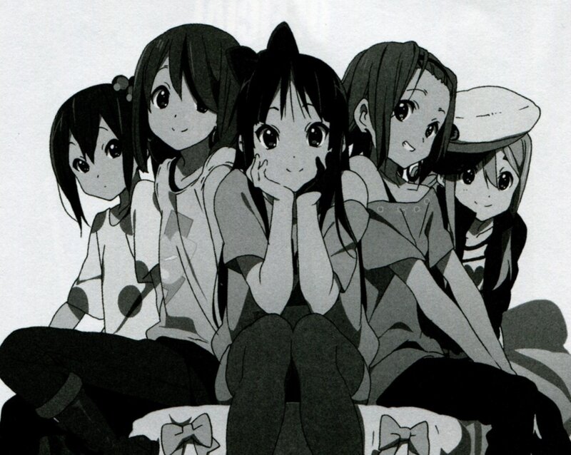 Five Anime Girls Sitting — Black
