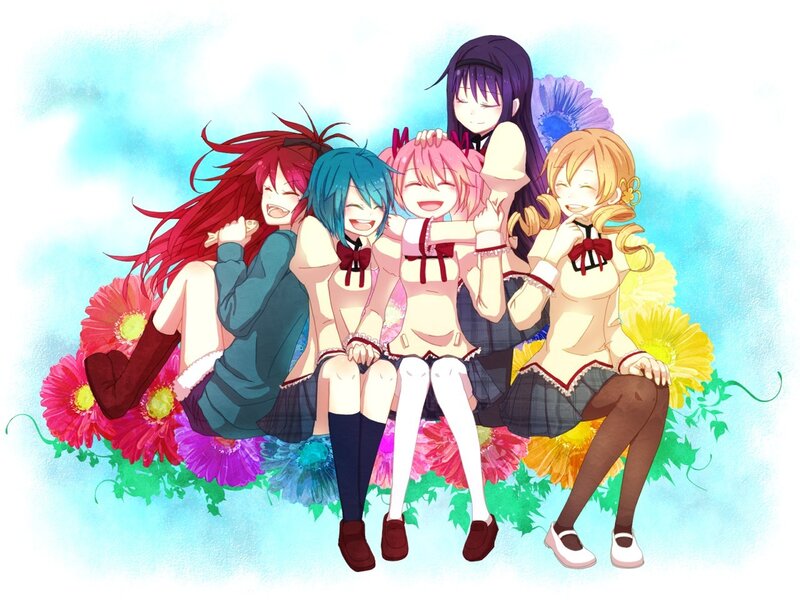 Five Anime Girls Sitting — Blue