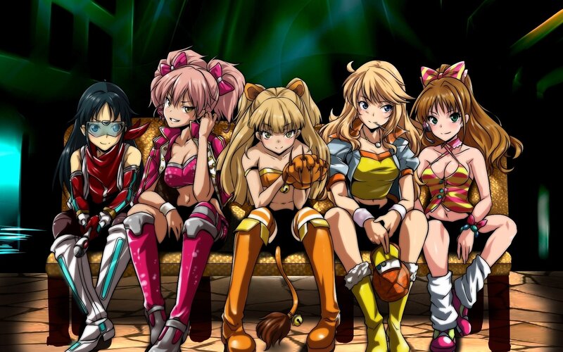Five Anime Girls Sitting — Green, Dramatic