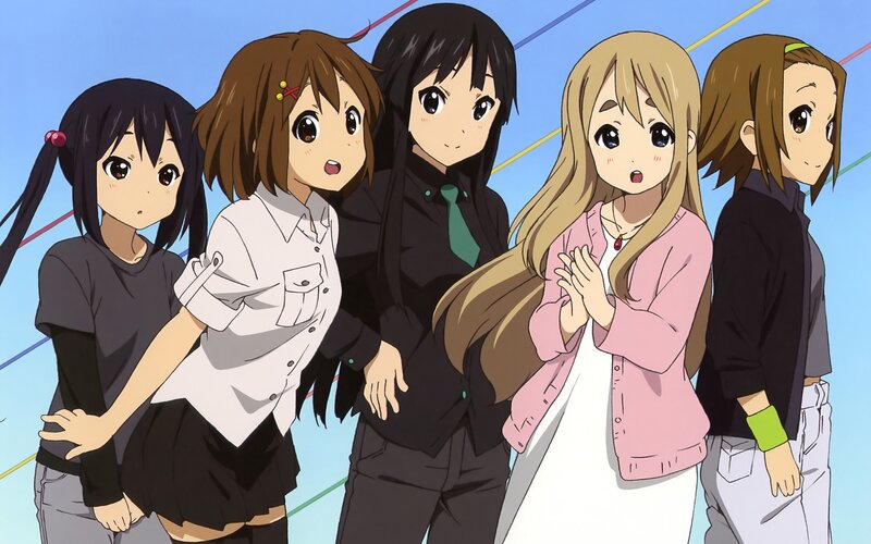 Five Anime Girls Standing — Blue, Neutral