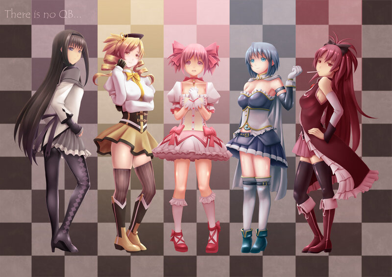 Five Anime Girls Standing — Pink, Neutral