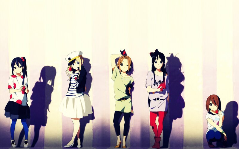 Five Anime Girls Standing — Yellow, Dramatic