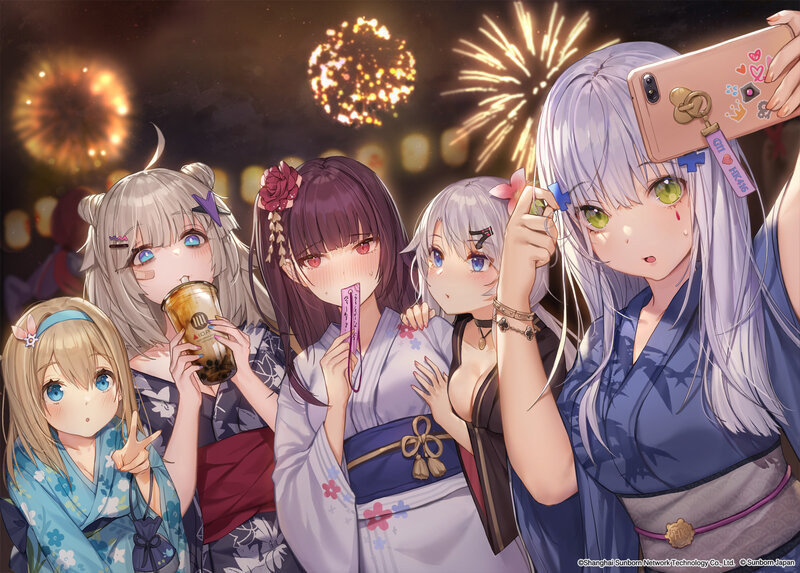 Five Anime Girls Taking Selfie