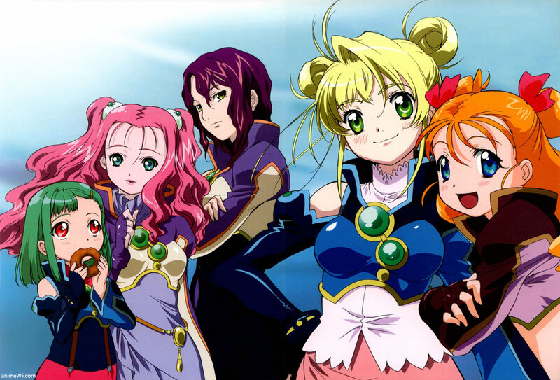 Five Anime Girls Together — Blue, Cheerful