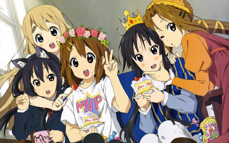 Five Anime Girls Together — Blue, Happy