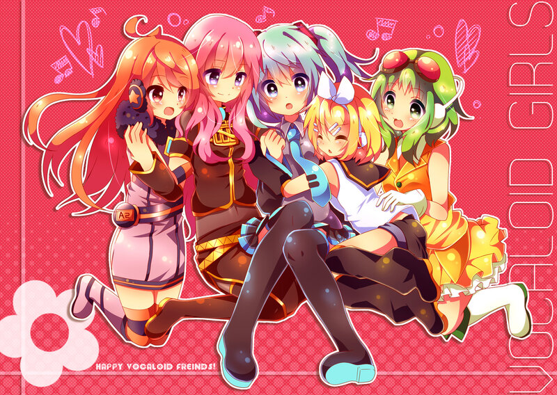 Five Anime Girls Together — Pink, Happy