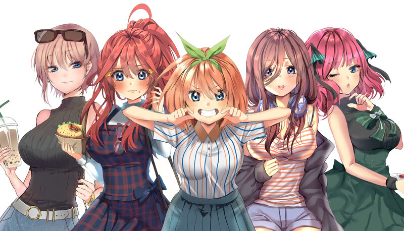 Five Anime Girls Together — Red, Casual