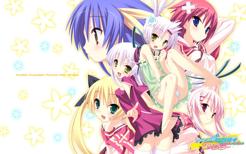 Five Anime Girls Together — White, Cheerful