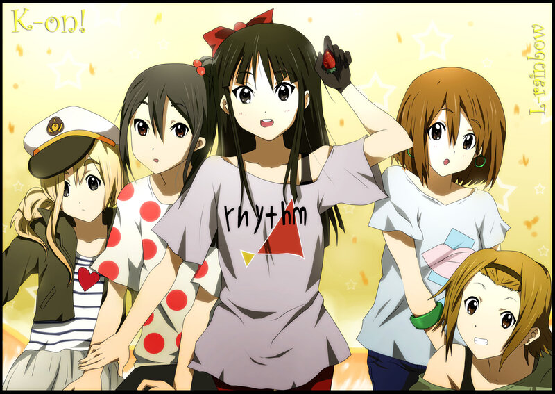 Five Anime Girls Together — Yellow, Cheerful