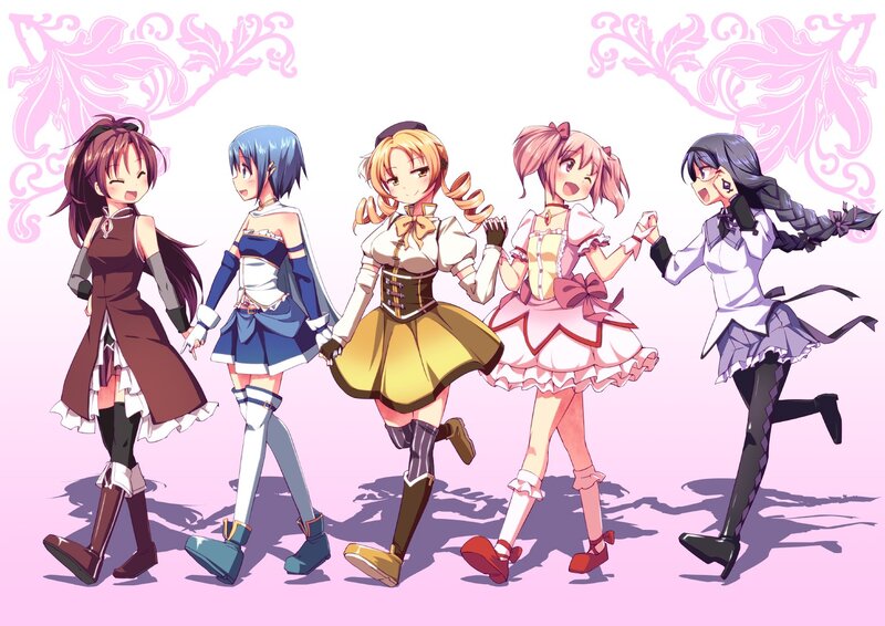 Five Anime Girls Walking — Pink
