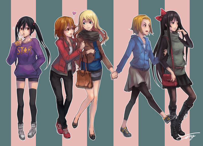 Five Anime Girls Walking