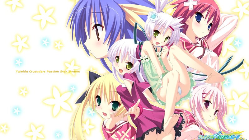 Five Anime Girls — White, Cheerful, Flowers