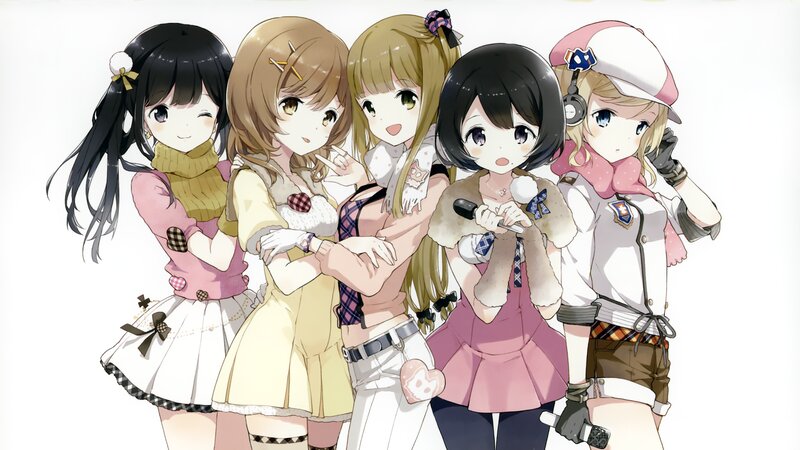 Five Anime Girls — White, Cheerful
