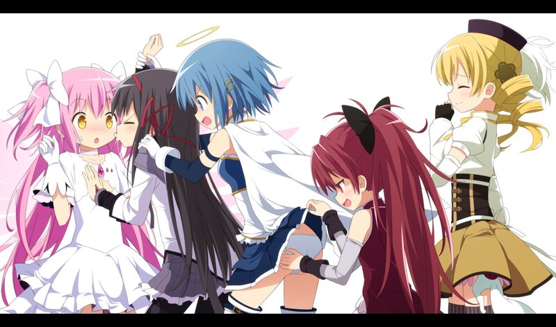 Five Anime Girls — White, Playful