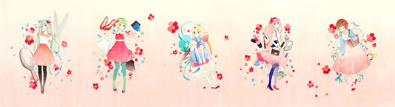 Five Anime Girls with Accessories