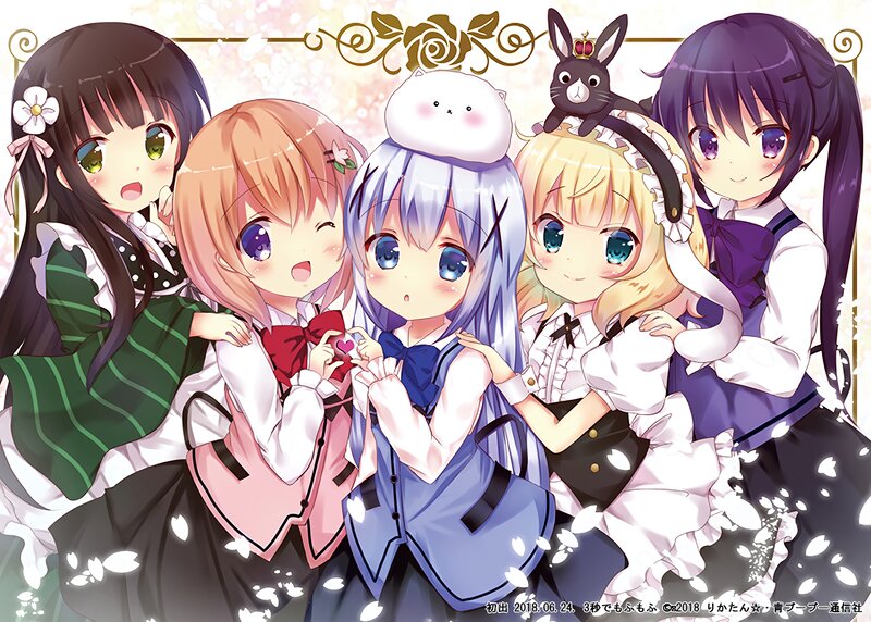 Five Anime Girls with Animals