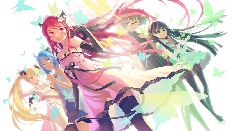 Five Anime Girls with Butterflies