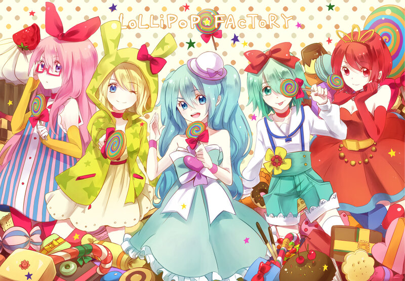 Five Anime Girls with Candy