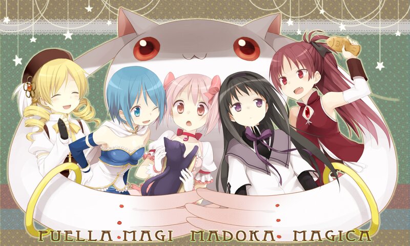 Five Anime Girls with Cat