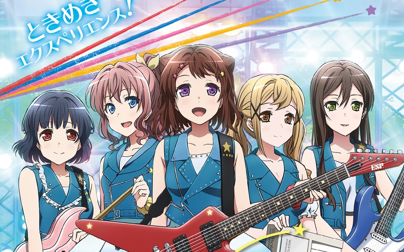 Five Anime Girls with Instruments — Blue, Energetic