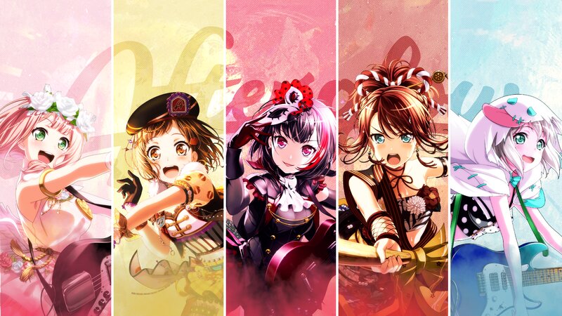 Five Anime Girls with Instruments — Pink, Energetic